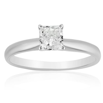 Superior Quality VS Collection 1 CT. T.W. Princess Cut Diamond Solitaire Ring in 18K White Gold (6.5) with the De Beers
