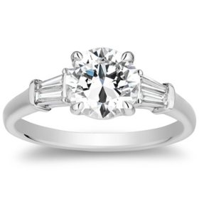 Superior Quality VS Collection 1.20 CT. T.W. Round & Baguette Diamond Bridal Ring in 18K White Gold