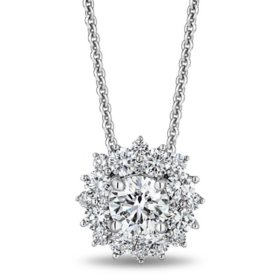 Superior Quality VS Collection 1.60 CT. T.W. Round Halo Diamond Pendant in 18K White Gold