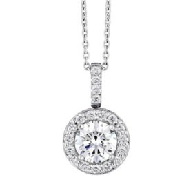 1.10 CT. T.W. Round Cut Halo Diamond Pendant Necklace in 18K Gold