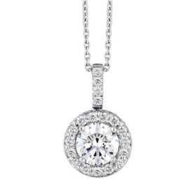 1.10 CT. T.W. Round Halo Diamond Pendant in 18K White Gold