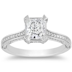 1.44 CT. T.W. Radiant Cut Diamond Bridal Ring in 18K White Gold