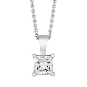 Princess Shaped Diamond Solitaire Pendant in 18K Gold
