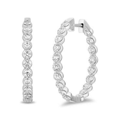 Round Cut In and Out Diamond Hoop Earrings in 14K Gold- White Gold, 1.93 CT:- White Gold, 1.93 C. T.T. W.