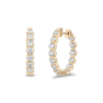 Round Cut In and Out Diamond Hoop Earrings in 14K Gold- Yellow Gold, 1.30 CT:- Yellow Gold, 1.30 C. T.T. W.