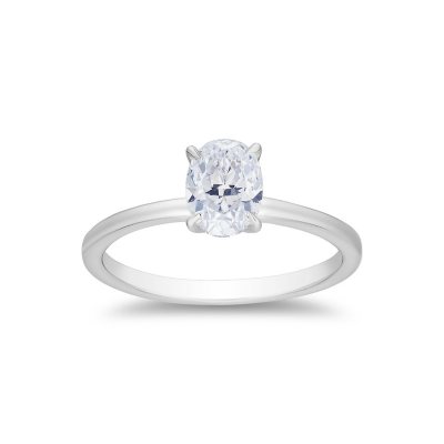 Oval Cut Solitaire Diamond Ring in 18K Gold- 1 C. T.T. W., White Gold, 9:- 1.0 C. T.T. W., White Gold, 9