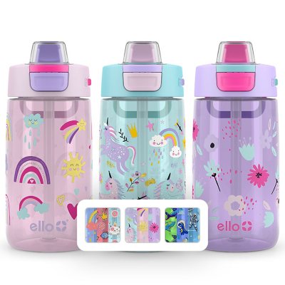 Ello 16oz 2pk Plastic Stratus Kids' Water Bottles Pink/Purple