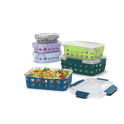 Ello Duraglass 5 Glass Food Storage Meal Prep Containers silicone color  coded