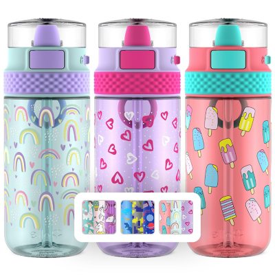 Ello 16oz 2pk Plastic Stratus Kids' Water Bottles Pink/Purple