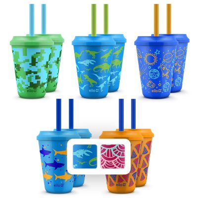 Set of 5 Color Changing Kids Cups with Colored Straws - 16oz Mini