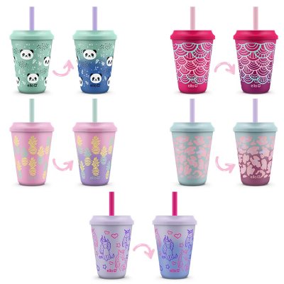 Ello Kids Plastic Reusable 12oz Chameleon Color Changing Cups With Twist on  Lids and Straw
