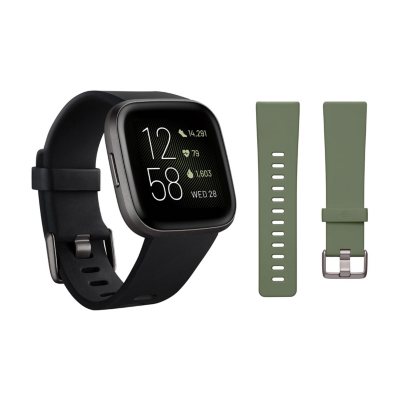 Fitbit Versa 2 Smartwatch Carbon (Black) with Bonus Bands (Olive