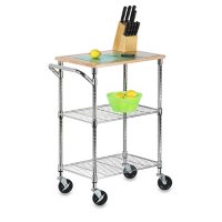 Honey-Can-Do Chrome Rolling Kitchen Cart with Cutting Board