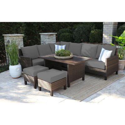 Bradford 6-Piece Low Dining Sectional Patio Set with Sunbrella Fabric