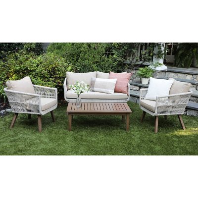 Palm 4 Piece Seating Patio Set with Cast Pumice Fabric