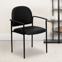 Hercules Vinyl Steel Stacking Side Chair with Arms, Black 