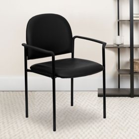 Hercules Vinyl Steel Stacking Side Chair with Arms, Black 