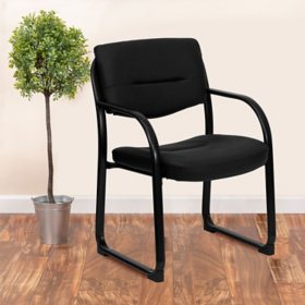 Flash Furniture Leather Executive Side Chair with Sled Base - Black