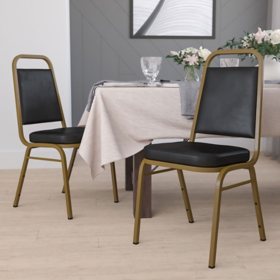 Flash Furniture Vinyl Banquet Stack Chair with Gold Frame - Black