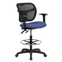 Flash Furniture Mesh Drafting Stool with Arms, Navy Blue Fabric  