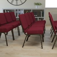 Hercules Extra Wide Stacking Church Chair with Gold Vein Frame, Burgundy