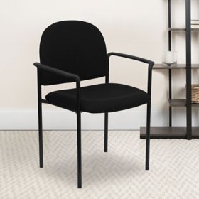 Hercules Fabric Steel Side Stacking Chair with Arms - Black 
