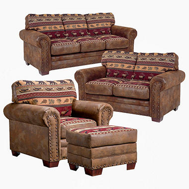 Sierra Lodge 4 Piece Living Room Set with Solid Wood Frames