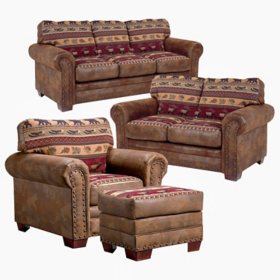 Sierra Mountain Lodge, Solid Wood, 4-Piece Living Room Set