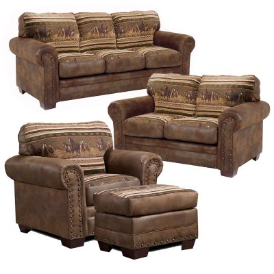 Wild Horses Sleeper Sofa Loveseat Chair And Ottoman 4 Piece Set