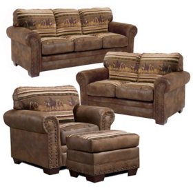 Wild Horses Lodge-Inspired Style, 4-Piece Living Room Set