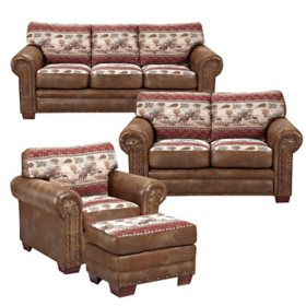 Deer Valley Lodge-Inspired Style, 4-Piece Living Room Set