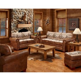 Alpine Lodge Sleeper Sofa, Loveseat, Chair and Ottoman, 4-Piece Set