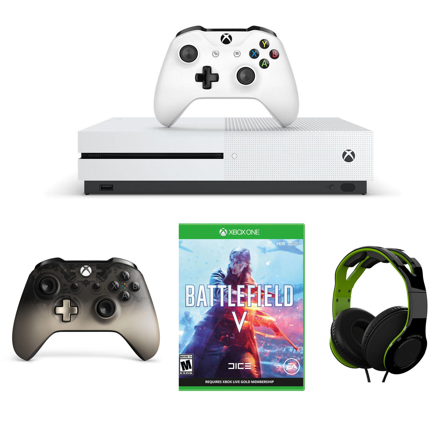 Xbox One S + Phantom Black Controller + Battlefield V + Wired Headset