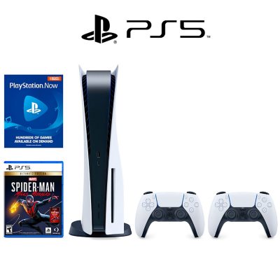 PlayStation 5 Bundle with PS5 Console, Bonus PS5 DualSense controller, PS5 Spiderman Ultimate Edition, and 1 month of PlayStation NOW