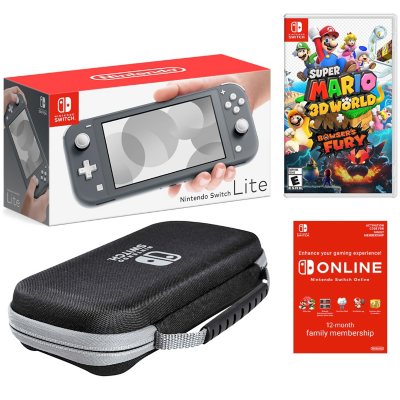 Nintendo Switch Lite Gray Bundle With Super Mario 3d World Bowser S Fury Game Powera Case And Nso 12 Month Family Membership Sam S Club