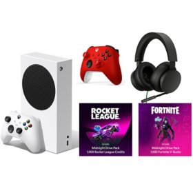Xbox Series S – Fortnite & Rocket League Bundle with Microsoft Xbox Wired Gaming Stereo Headset and Pulse Red Controller