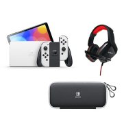 Nintendo Switch OLED White with Nintendo Carry Case and Screen Protector and Nyko Wired Headset