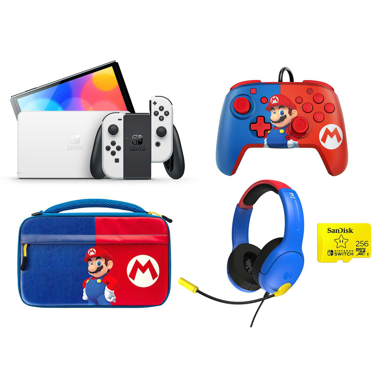 Nintendo Switch OLED Mario Bundle w/ Headset, Controller, Case, 256GB Memory