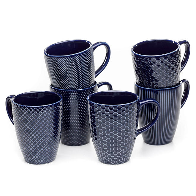 Ceramic Textured Mugs, Set of 6 (Assorted Colors)