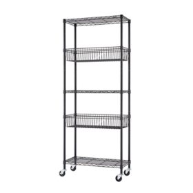 TRINITY 5-Tier NSF Wire Shelving w/ Baskets, 30" W x 14" D x 75.5" H	