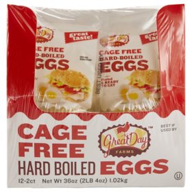 Great Day Farms Cage-Free Hard Boiled Eggs, Peeled (2 eggs per pk., 12 pk.)