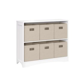 RiverRidge White Horizontal Bookcase with 6 Bins, Assorted Colors