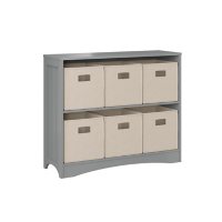 RiverRidge Gray Horizontal Bookcase with 6 Bins, Assorted Colors