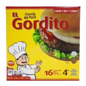 El Gordito Seasoned Beef Patties, Frozen (16 pk., 4 lb.)