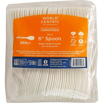  PackNwood 210CVPL633W-White Compostable Spoon & Heat Proof  Corn, Silverware, plastic spoons,bulk plastic spoons,soup spoons Perfect  for Serving wedding,Parties,Travel 6in