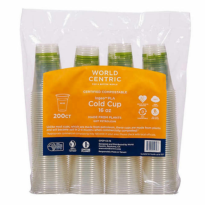 World Centric Clear Compostable Plant-Based Cup (16 oz., 200 ct.)