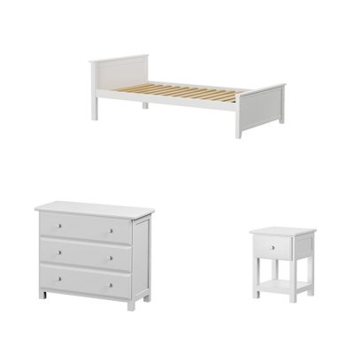 Twin Bed with Night Stand and 3 Drawer Dresser Package - White Finish