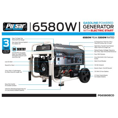 Pulsar 6580W Generator Rated 5300W with CO Alert - Sam's Club