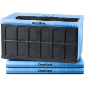 CleverMade 62L Collapsible Storage Bin, No Lid, Black/Translucent Blue, 3 Pack