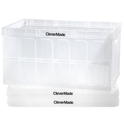 CleverMade 62L Collapsible, Stackable, Plastic Storage Bins/Utility Crates  - 3 Pack (Translucent) - Sam's Club